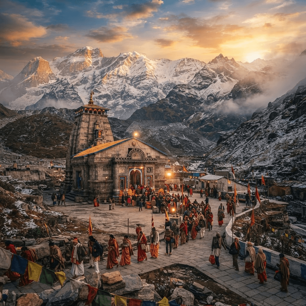 हिमालय में केदारनाथ मंदिर का भव्य दृश्य